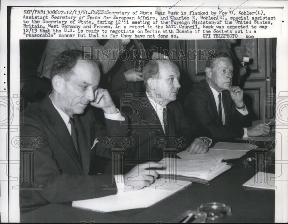 1961 Press Photo Secretary of the State Dean Rusk, Kohler, Bohlen - Historic Images