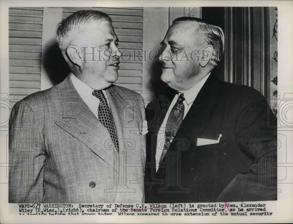 1953 Press Photo Defense Secretary Charles E Wilson &amp; Sen Alexander Wiley - Historic Images