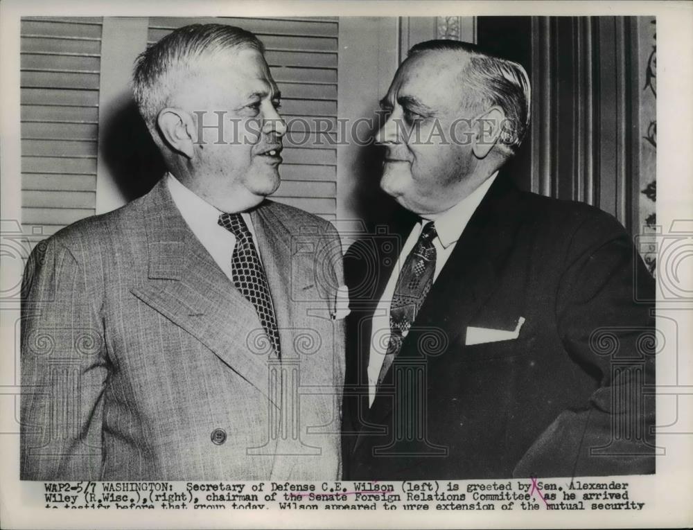 1953 Press Photo Defense Secretary Charles E Wilson & Sen Alexander Wiley - Historic Images