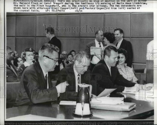 1960 Press Photo Dr Bernard Finch & Carol Tregoff in Murder Trial Los Angeles - Historic Images