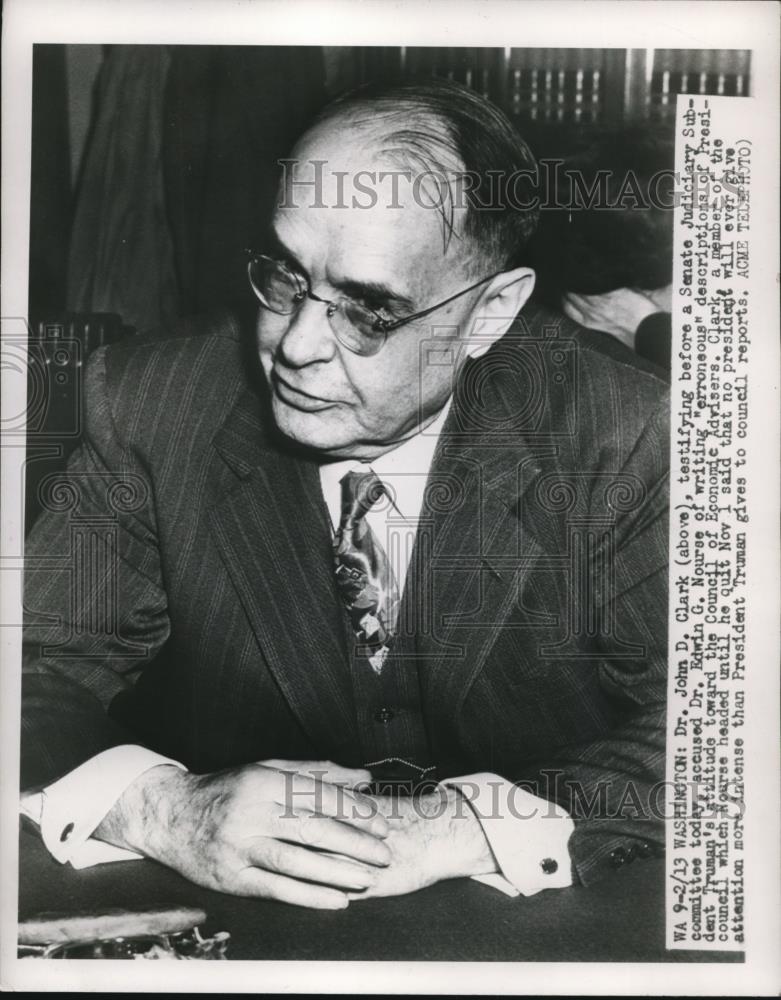 1950 Press Photo Dr. John Clark testifies before Senate Judiciary Subcommittee - Historic Images