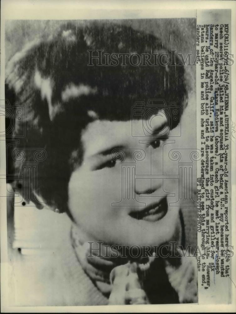 1958 Press Photo Tatana Kubikova, czech girl who Joseph Sanders wants to marry - Historic Images