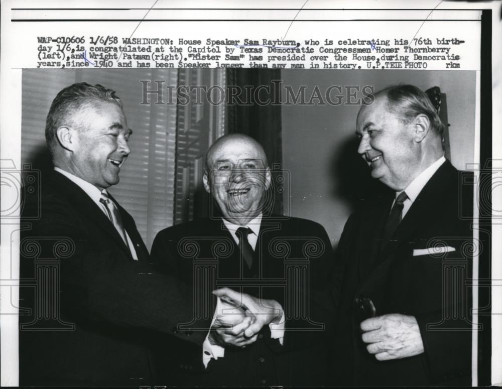 1958 Press Photo House Speaker Sam Rayburn,Cong.Thornberry and Wright Patman - Historic Images