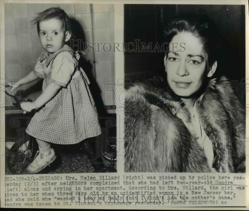 1948 Press Photo Helen Willard, Age 2 Girl Sandra Abandoned in Chicago Apartment - Historic Images