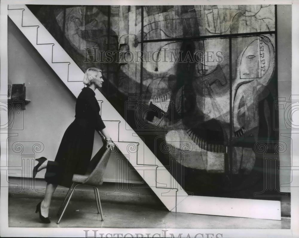 1956 Press Photo Triangle Mural for Staircase Wall by Barbara Brown Washington U - Historic Images