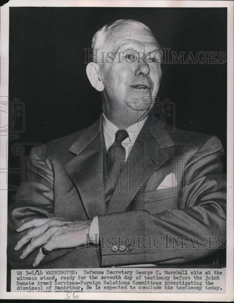 1951 Press Photo G. Marshall sits as the witness stand for Mcarthur dismissal - Historic Images