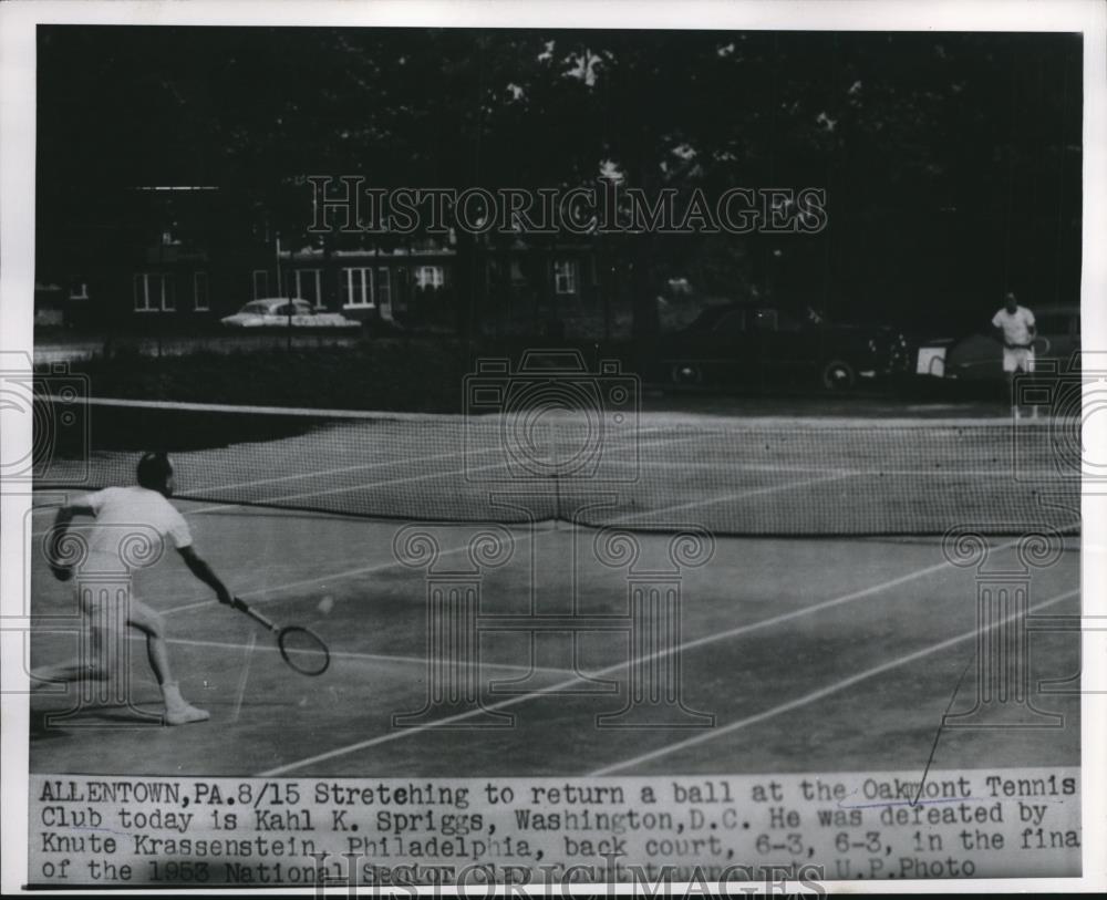 1953 Press Photo Kahl Spriggs defeated by Krassenstein in tennis - Historic Images