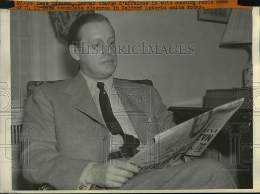 1941 Press Photo Hans Thomsen German Charge D'Affaires at Waldorf Astoria Hotel - Historic Images