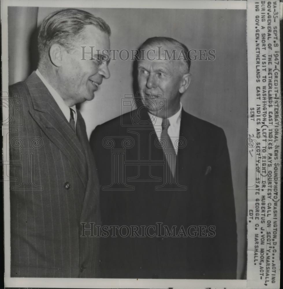 1947 Press Photo General of Netherlands Visiting Secretary od State Marshall - Historic Images