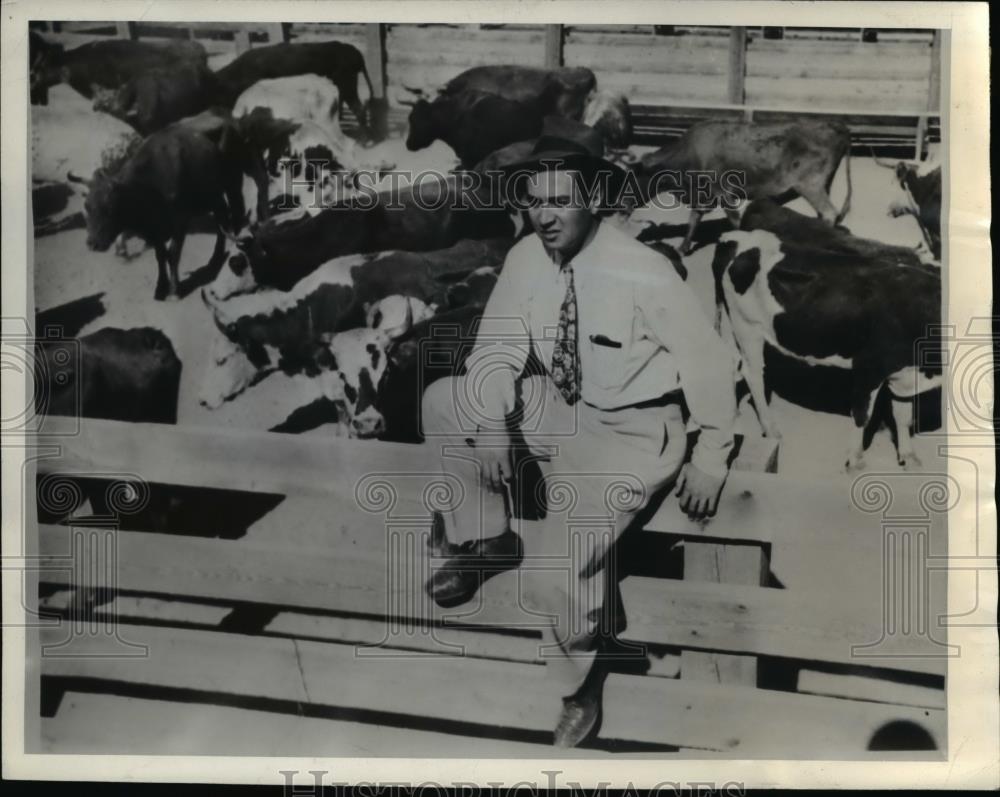 1946 Press Photo Jaime Mora of the Bailey-Mora Co. at Juarez stock yards - Historic Images