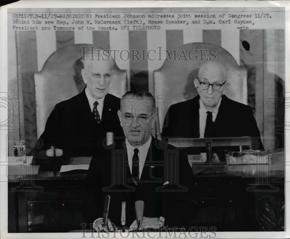 1927 Press Photo President Johnson Addresses Joint Session Of Congress - Historic Images