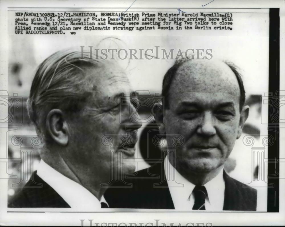 1961 Press Photo British Minister Harold Macmillan & US Secretary State Rusk - Historic Images