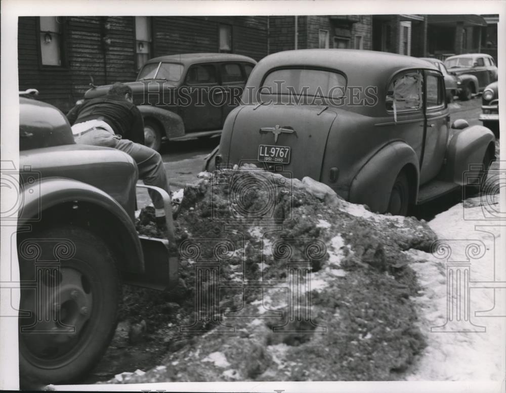 1951 Press Photo of man shoveling snow. - nee34476 - Historic Images