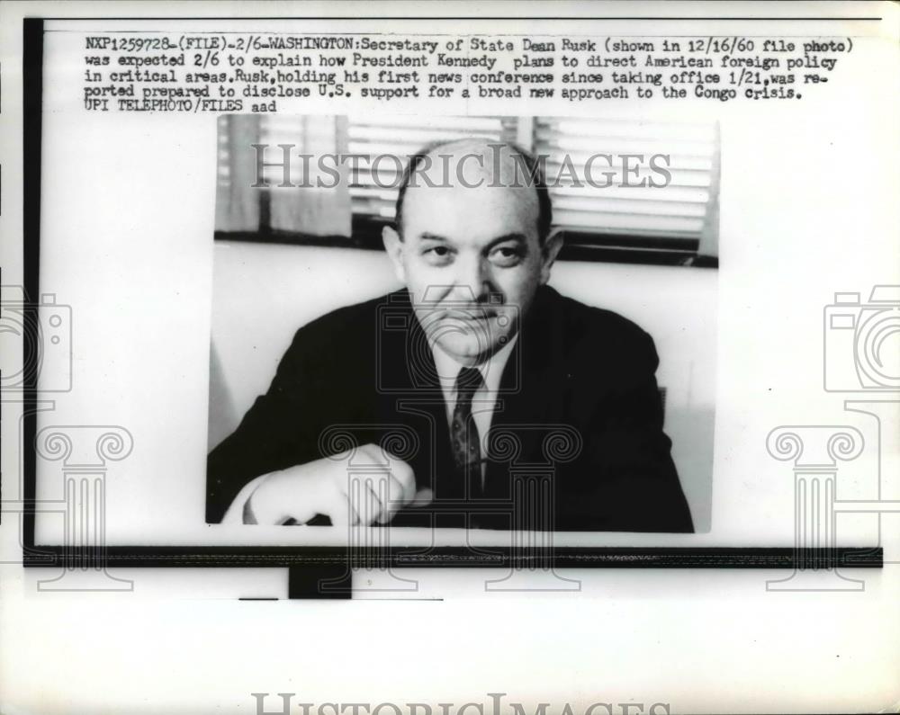 1961 Press Photo Secretary of State Dean Rusk Talks of Congo Crisis - nee29608 - Historic Images