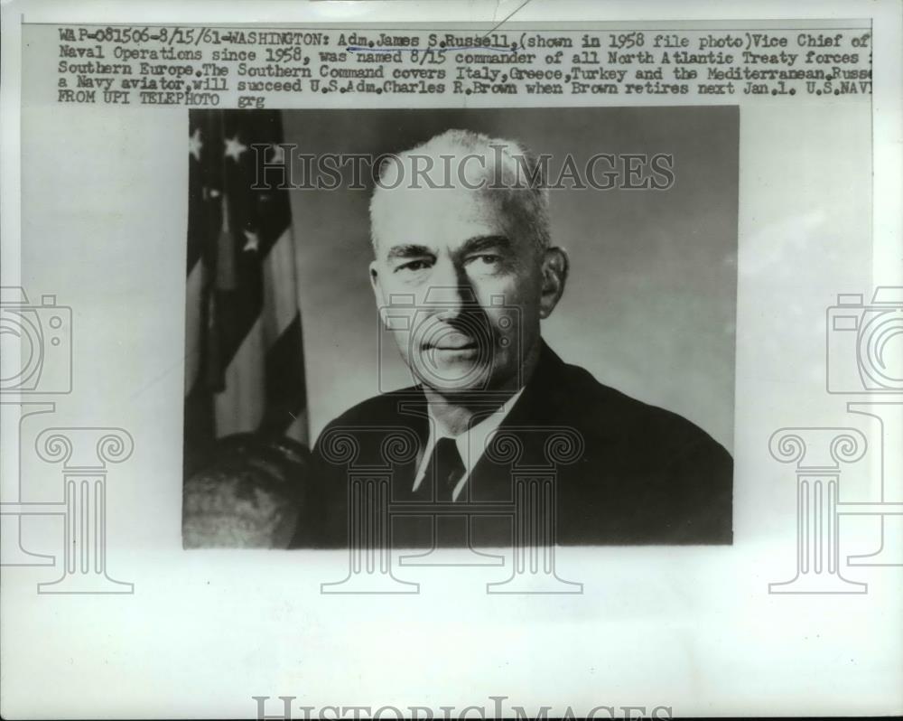 1961 Press Photo Admiral James S Russell Vice Chief of Naval Operations - Historic Images