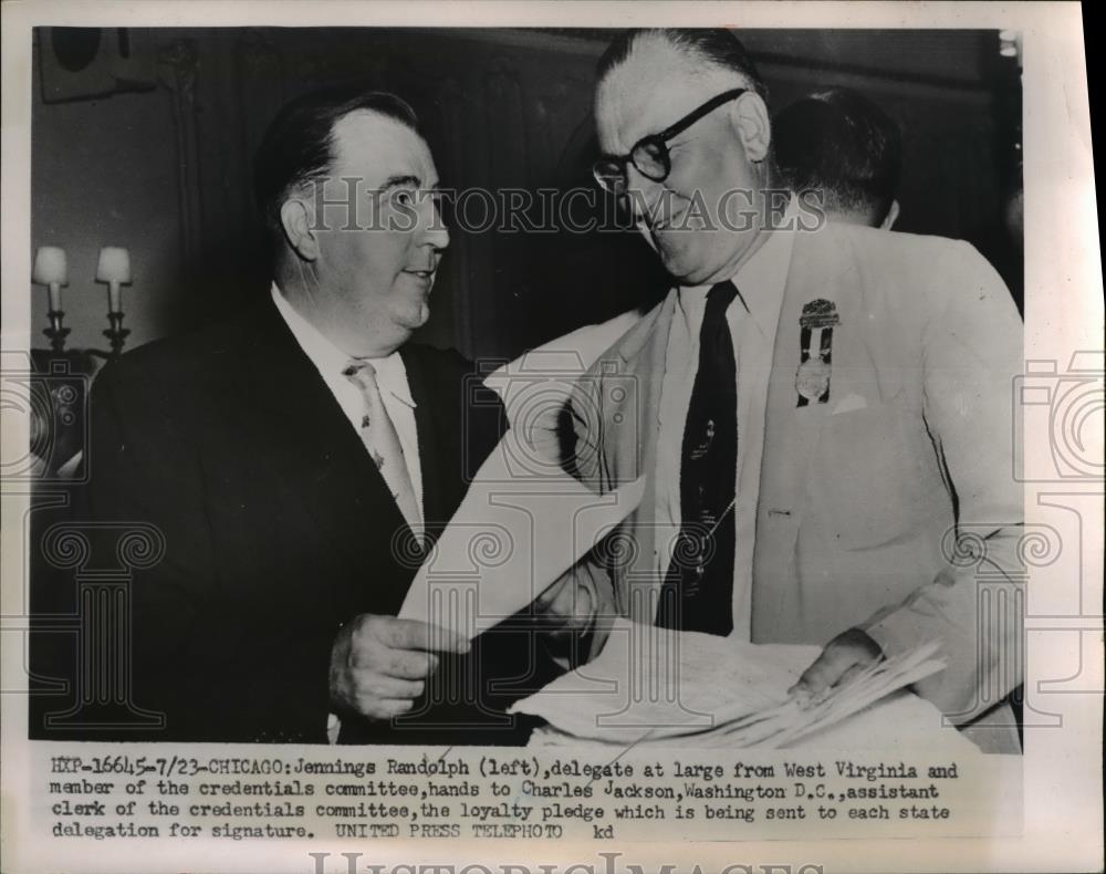 1952 Press Photo U.S. Representative Jennings Randolph, Clerk Charles Jackson - Historic Images