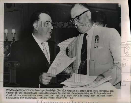 1952 Press Photo U.S. Representative Jennings Randolph, Clerk Charles Jackson - Historic Images