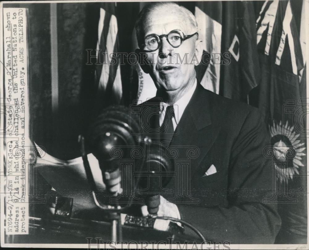 1947 Press Photo Secretary of State George G Marshall in New York - nee34510 - Historic Images