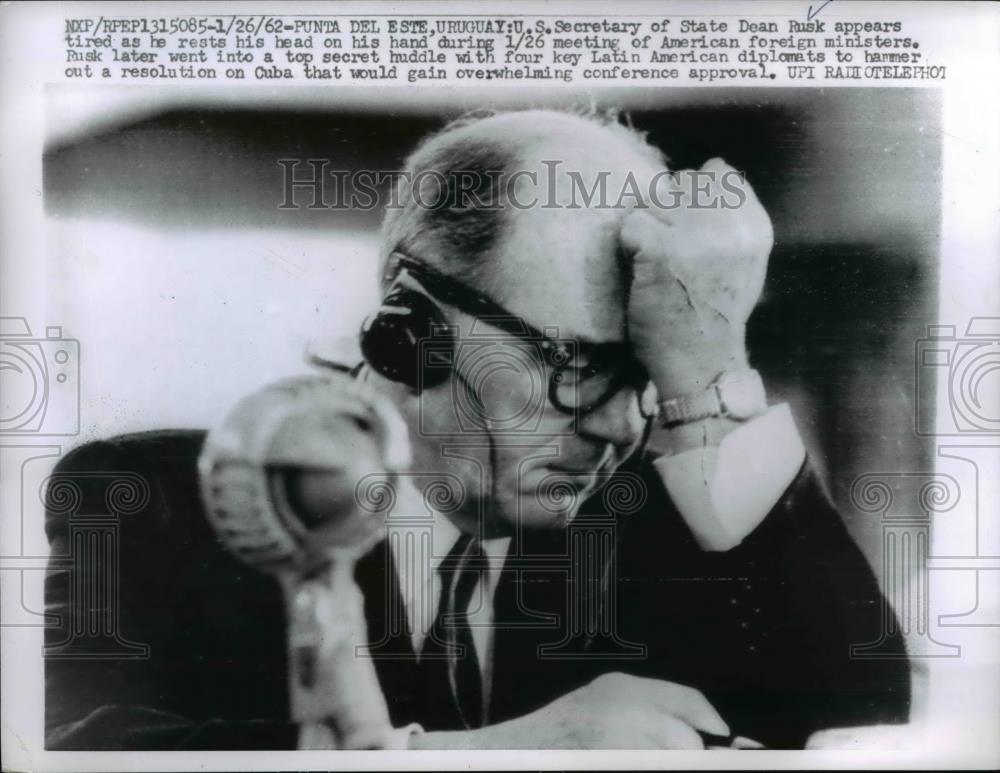 1962 Press Photo Secy of State Dean Rusk During Meeting of American Foreign Mnst - Historic Images