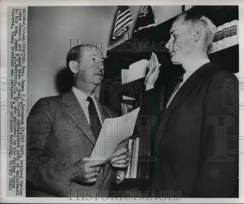 1952 Press Photo Representative James P.S. Devereux Enlists Marine Corps Son - Historic Images