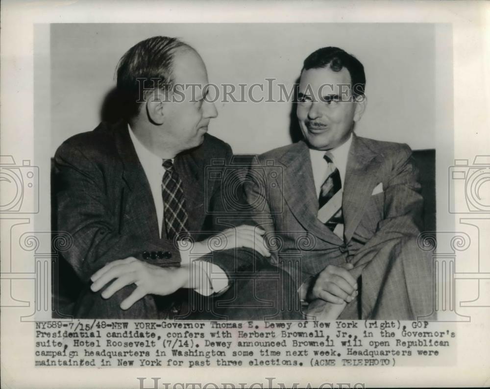 1948 Press Photo Gov.Thomas Dewey with Herbert Brownell Jr. - nee39581 - Historic Images