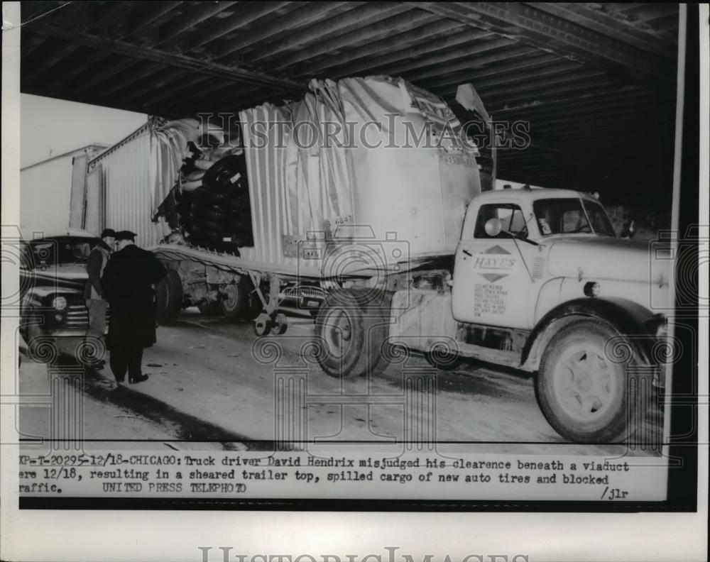 1953 Press Photo Truck Driver David Hendrix Hits Chicago Bridge - nee32643 - Historic Images