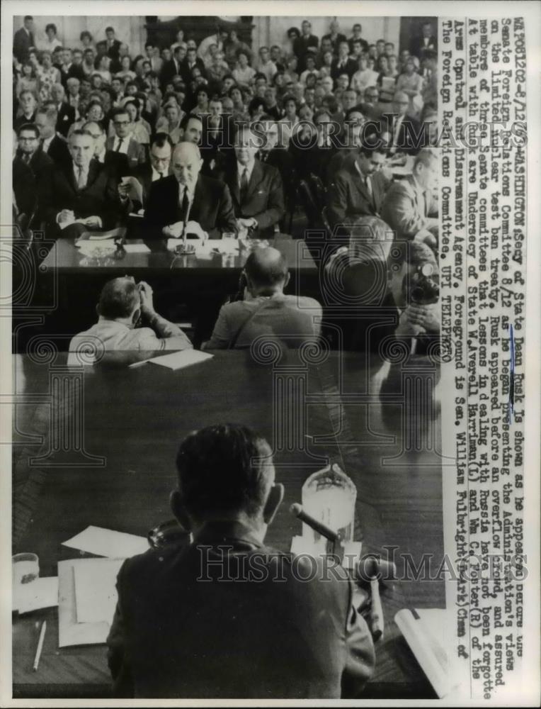 1963 Press Photo of Sec State Dean Rusk appearing before the Senate. - nee35529 - Historic Images