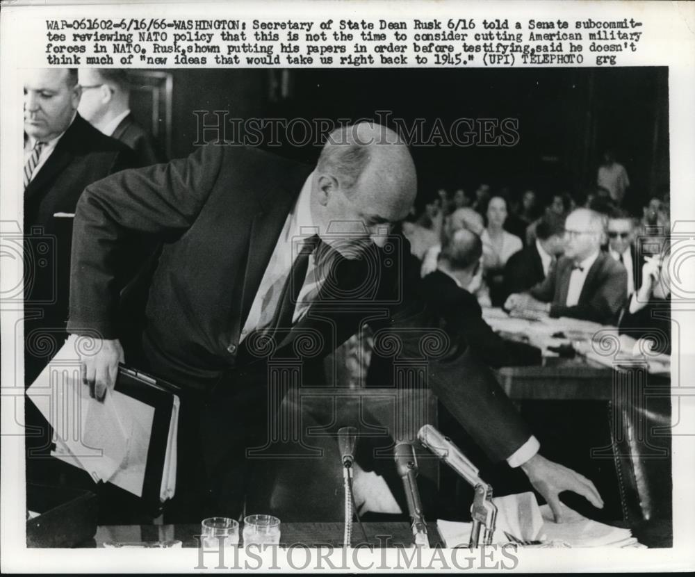 1966 Press Photo Secretary of the State Dean Rusk at a Senate Subcommittee - Historic Images