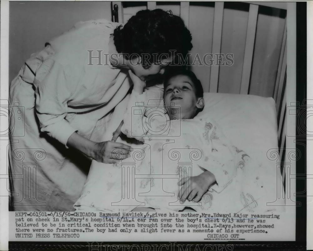 1956 Press Photo Raymond Havlick in Hospital with Mother Mrs. Edward Kajor - Historic Images