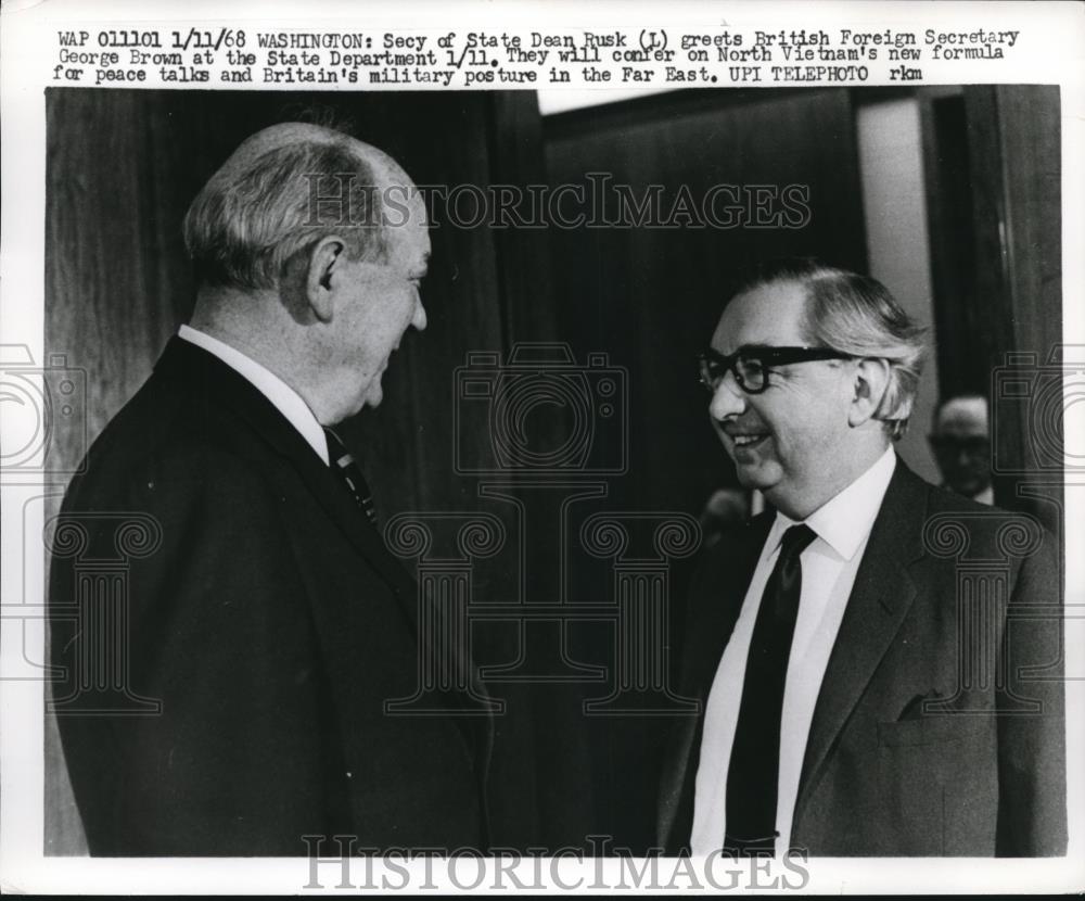 1968 Press Photo Secretary of the State Dean Rusk with British Sec. George Brown - Historic Images