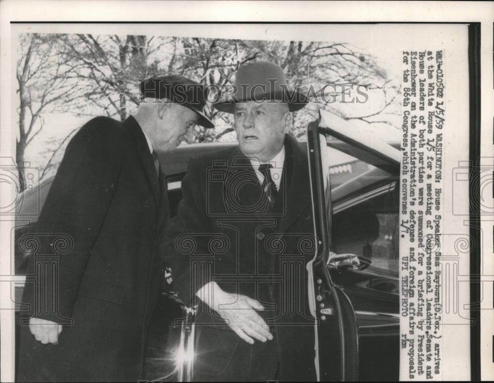 1959 Press Photo Speaker of the House Sam Rayburn Arriving for 86th Congress - Historic Images