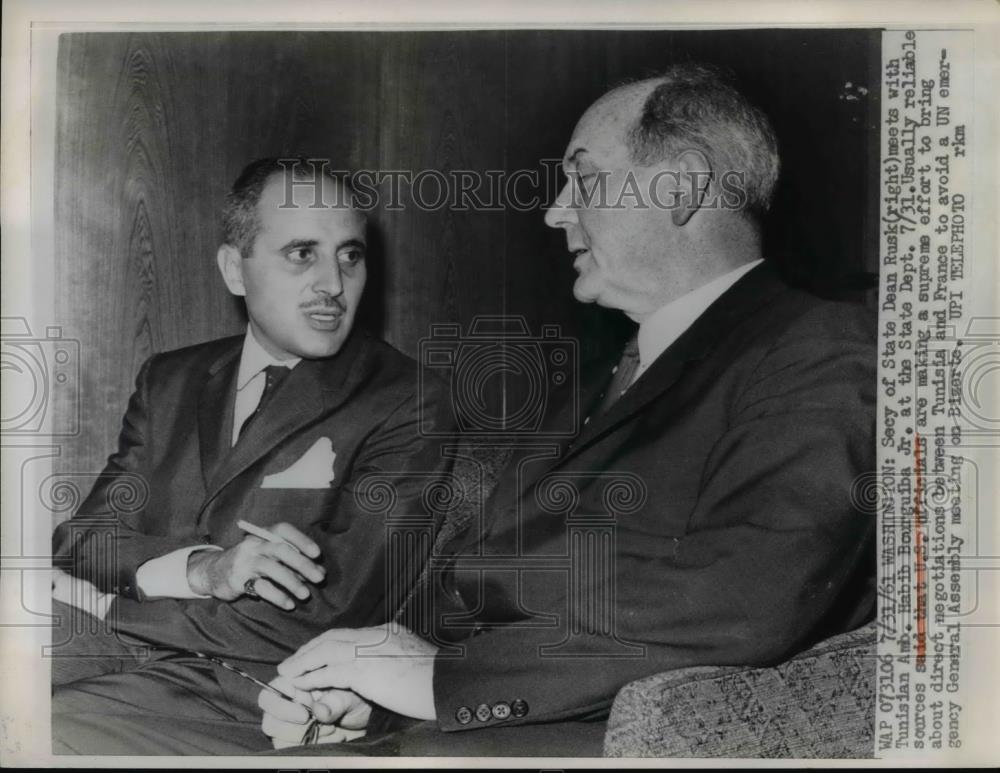 1961 Press Photo Secy Of State Dean Rusk Meets With Tunisian Amb Habib ...