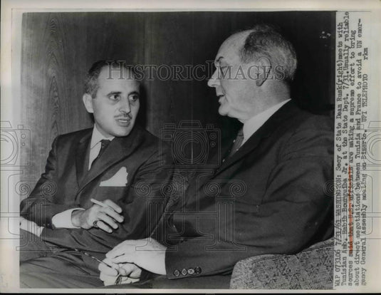 1961 Press Photo Secy Of State Dean Rusk Meets With Tunisian Amb Habib Bourguiba - Historic Images