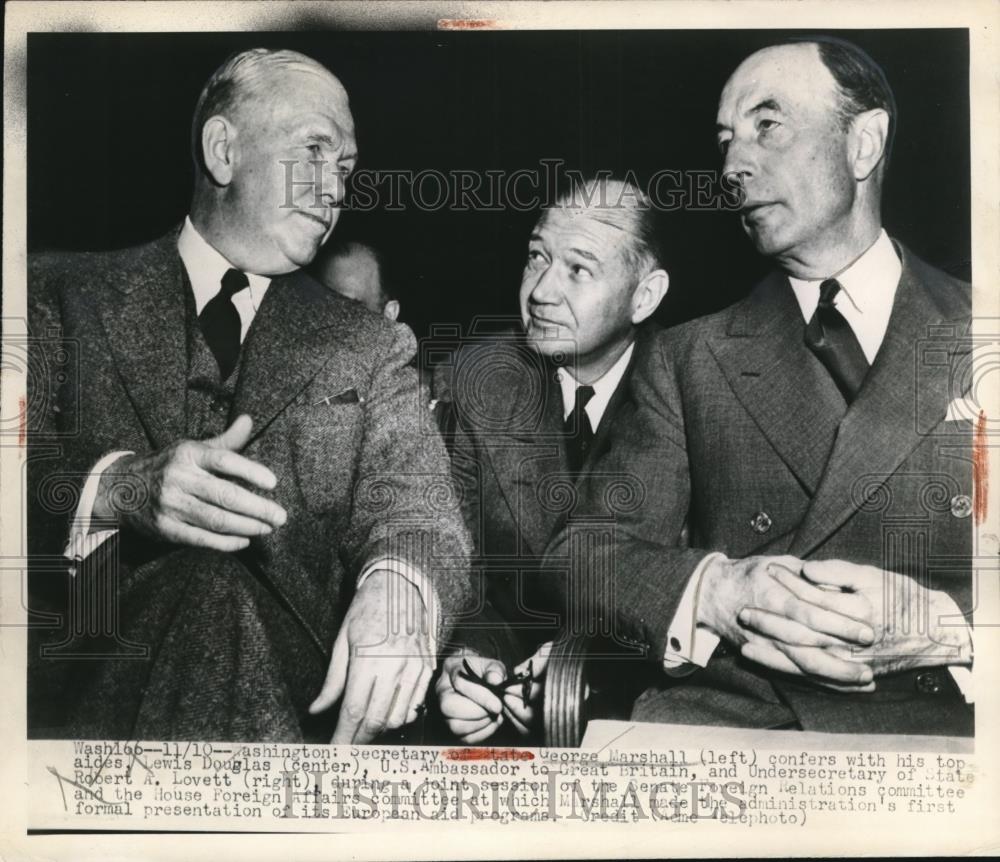 1947 Press Photo Secretary of State George Marshall &amp; Lewis Douglas Ambassador - Historic Images