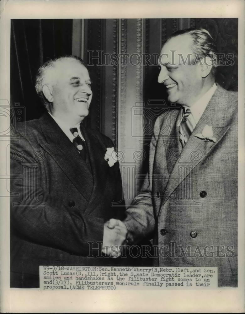 1938 Press Photo Scott W. Lucas &amp; Sen. Kenneth Wherry at Filibuster Fight - Historic Images