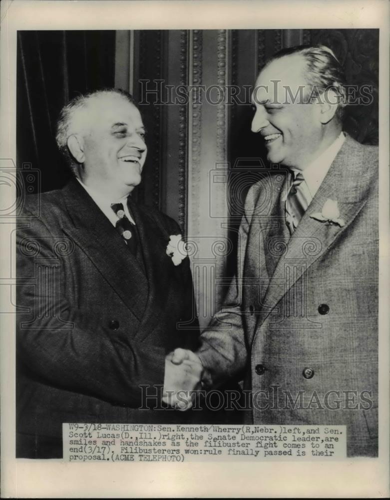 1938 Press Photo Scott W. Lucas & Sen. Kenneth Wherry at Filibuster Fight - Historic Images