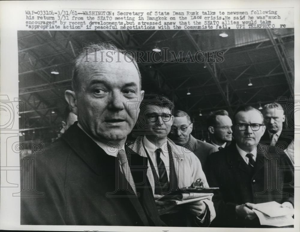 1961 Press Photo Secretary of the State Dean Rusk after his SEATO meeting - Historic Images