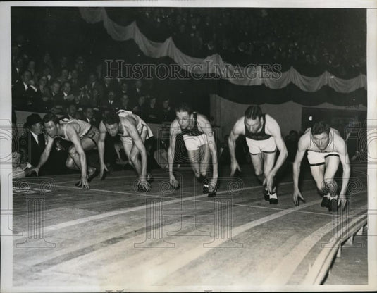 1936 Press Photo Gelnn Cunningham at Kof C track in NYC, E Brown,C Hornbostell - Historic Images
