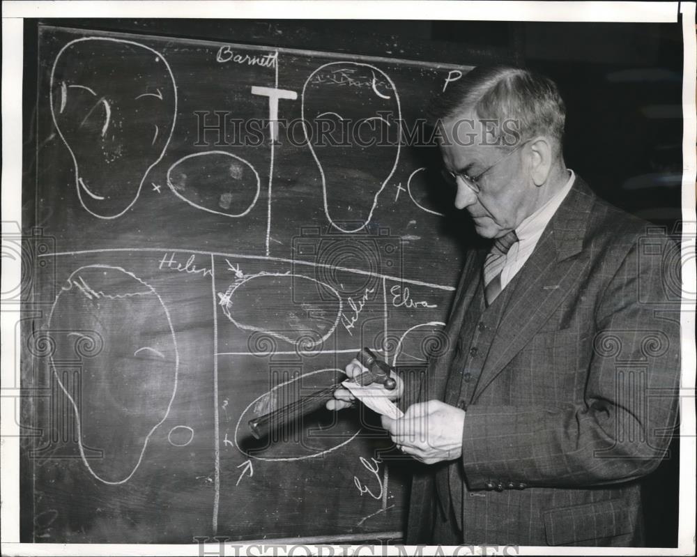 1940 Press Photo County Autopsy Surgeon Frank Webb and Skull Facsimiles - Historic Images