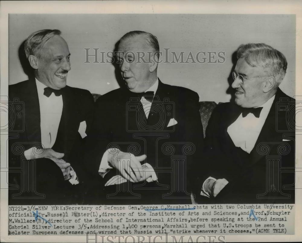 1951 Press Photo George C. Marshall, Dr. Russel Patter & Prof. Schuyler Wallace - Historic Images