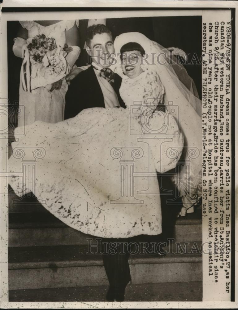 1949 Press Photo Polio victim, Ynez Basilico with her veteran husband Gautreau - Historic Images