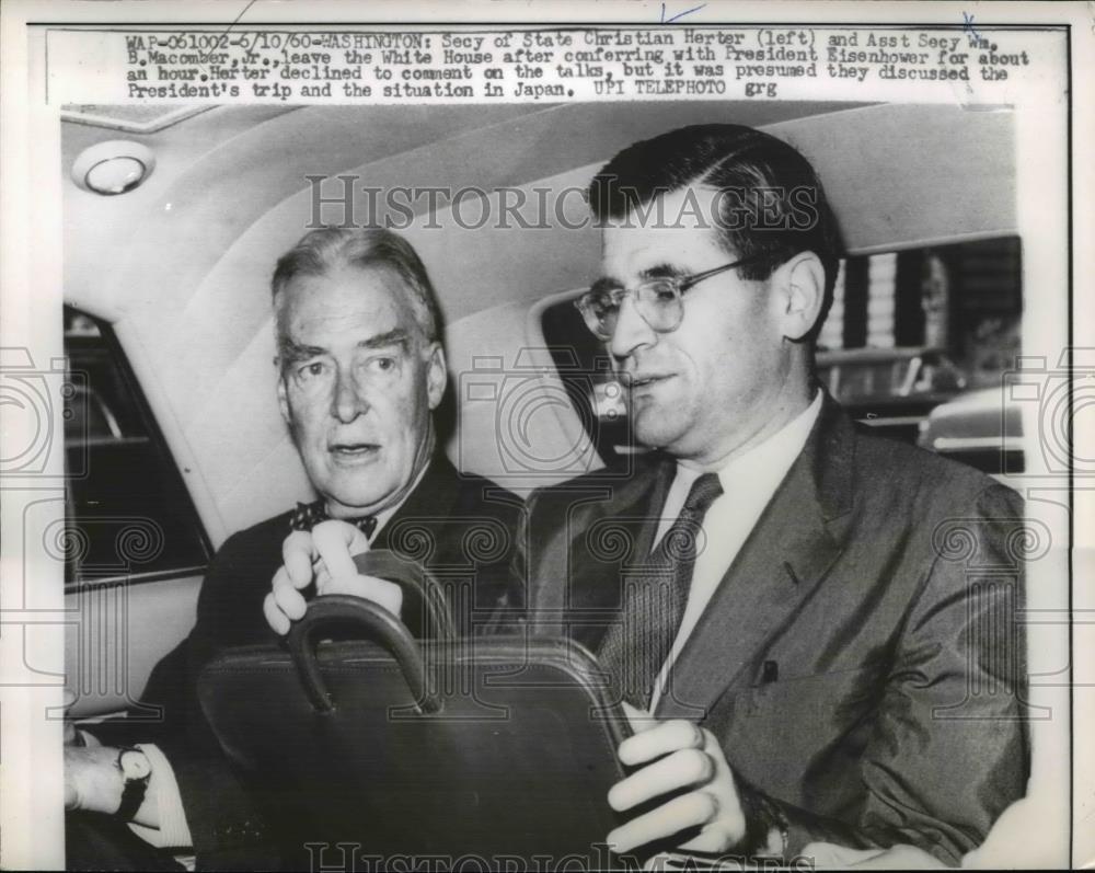 1960 Press Photo Sec of State Christian herter, Wm. B. Macober Jr. leave White - Historic Images