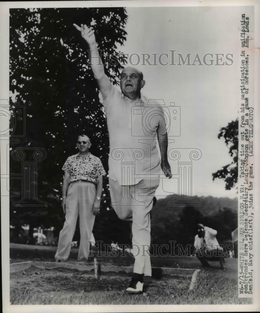 1949 Press Photo Defense Secretary Louis Johnson Plays Horseshoes - Historic Images