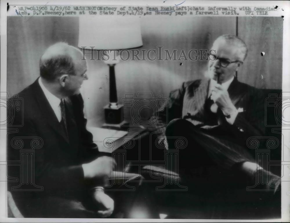 1962 Press Photo Secretary of State Dean Rusk & Canadian Ambassador DP Heeney - Historic Images