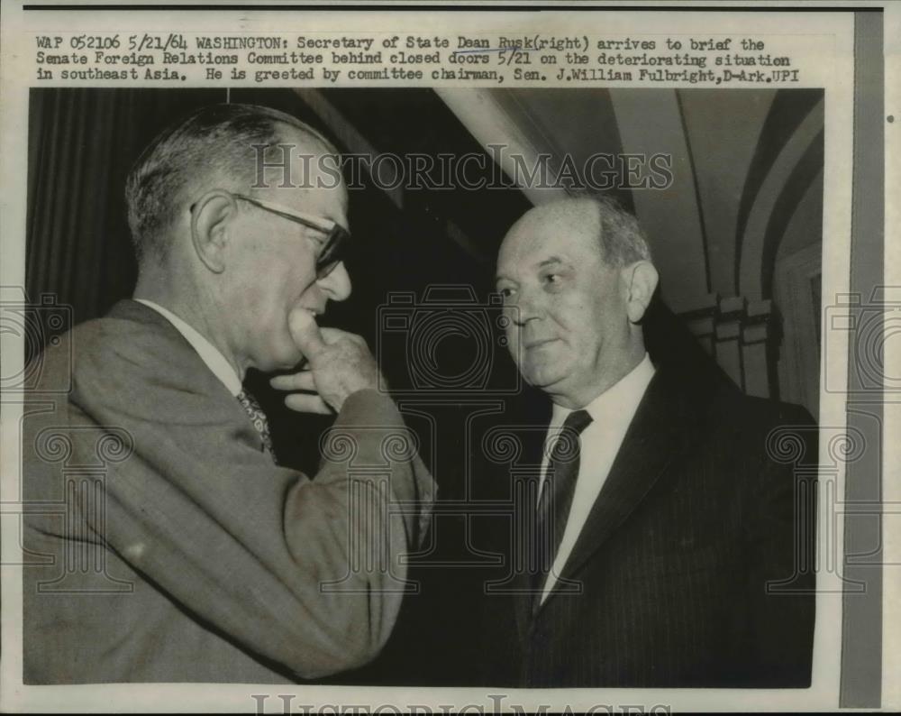 1954 Press Photo US Secretary of State Dean Rusk &amp; Senator Fulbright - Historic Images