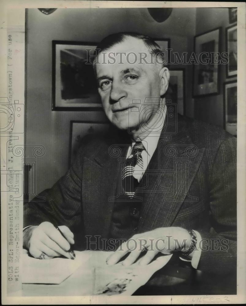 1948 Press Photo Michael J Kirwan sits at desk with papers in hand - Historic Images