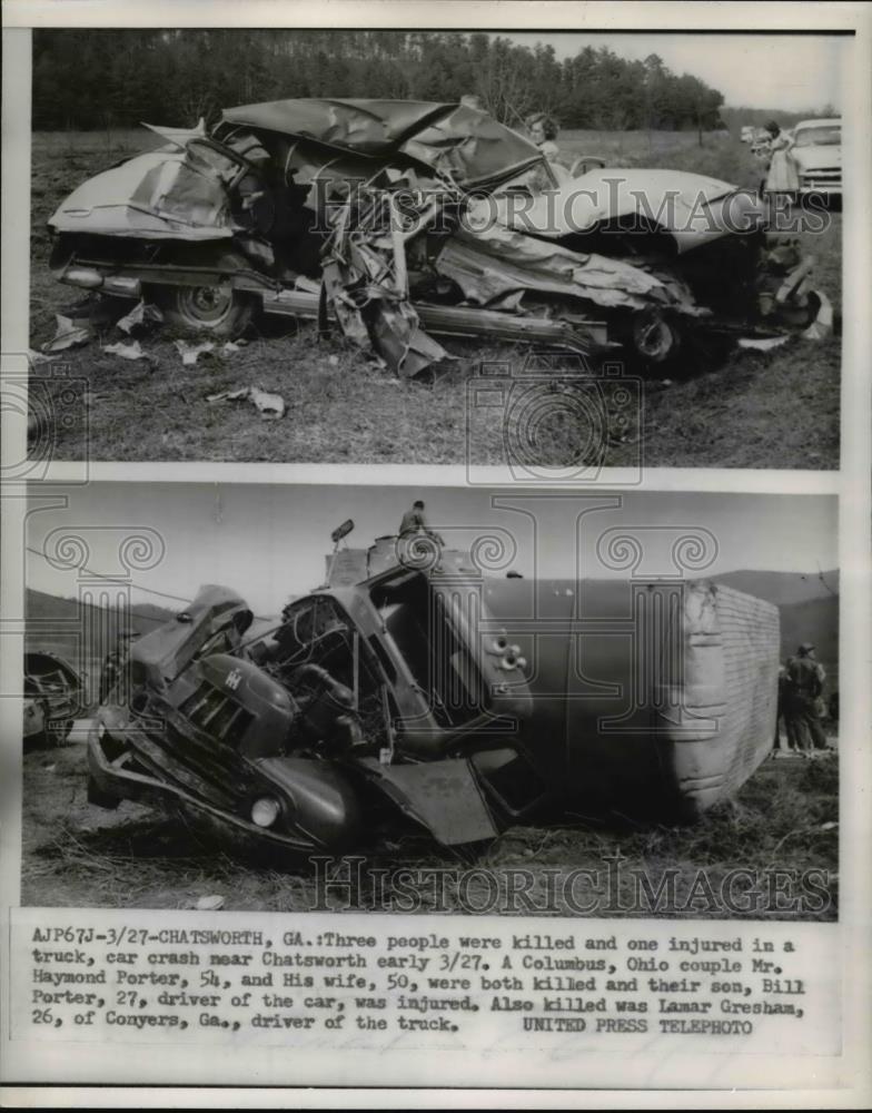 1954 Press Photo 3 People Dead &amp; 1 Injured in Truck &amp; Car Collision Chatsworth - Historic Images