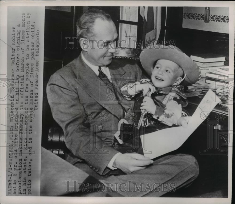 1952 Press Photo Wisconsin Governor Walter Kohler and Mike Prichard - Historic Images