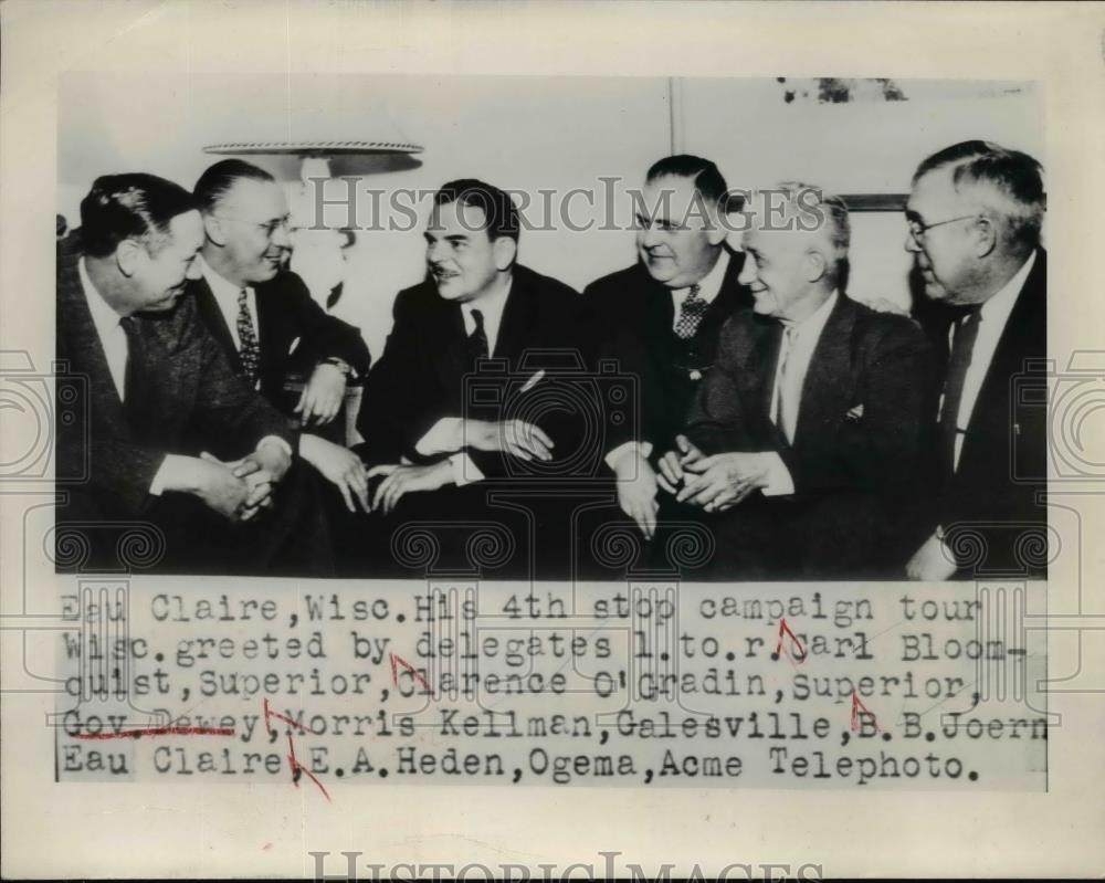 1948 Press Photo of L-R Carl Bloomquist, Clarence O'Gradin, Gov. Thomas Dewey, - Historic Images