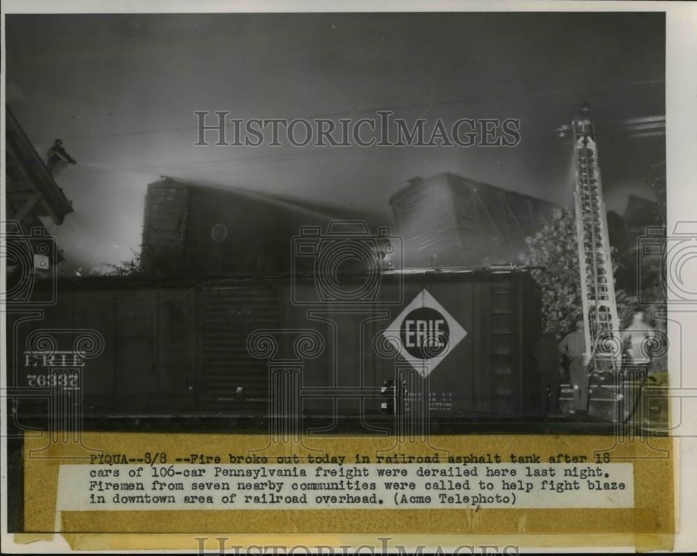 1951 Press Photo Site of Railroad Asphalt Tank Tank Fire, Pennsylvania - Historic Images